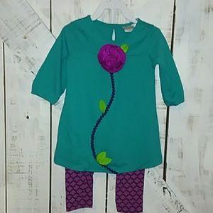 Teal flower tunic and leggings size 3T